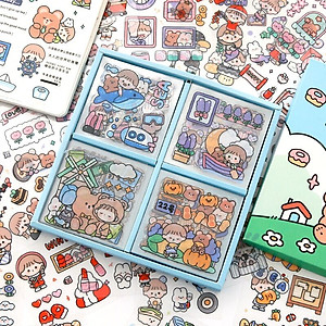 Hộp 100 tấm sticker trang trí set sticker dễ thương cắt sẵn trang trí decor sổ, miếng dán tập vở, bình nước, bút - Hàng chính hãng ( Giao ngẫu nhiên)