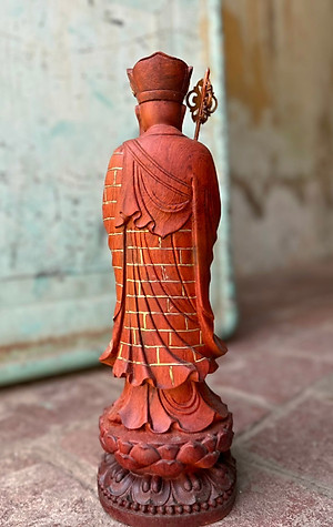 Tượng phật chạm  khắc  địa tạng vương bồ tát bằng gỗ hương đá pu giả cổ kt cao 40×12cm