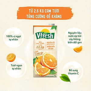 COMBO 4 HỘP NƯỚC VFRESH CAM ÉP 100% - HỘP GIẤY 1L