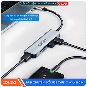 Hub Chuyển Đổi USB Type C ASWEI - 4 in 1, 5 in 1, 6 in 1, 7 in 1, 8 in 1 - HDMI, USB 3.0, PD, SD, TF, RJ45, Audio 3.5mm - Tốc Độ Cao, Hàng Chính Hãng