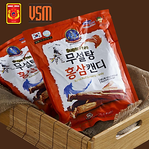 Kẹo Hồng Sâm Hàn Quốc Không Đường Ginseng House - Bịch đỏ 500g - Giảm Mệt Mỏi & Căng Thẳng