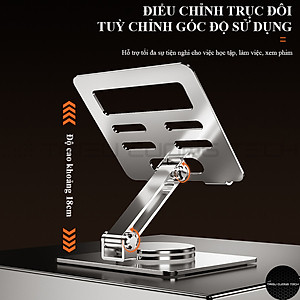 Giá Đỡ Dành Cho Máy Tính Bảng iPad Tablet Điện Thoại (All size) Hợp Kim Nhôm Nguyên Khối Xoay Chuyển 360 Độ-Nâng Hạ Điều Chỉnh Góc Nhìn Tùy Thích-Gấp Gọn Tiện Lợi-Hàng Chính Hãng