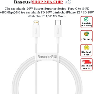 Cáp sạc nhanh siêu bền IP 20W Baseus Superior Series Fast Charging Data Cable Type-C to iP PD (480Mbps)-Hỗ trợ sạc nhanh PD 20W dành cho iPhone 12 / PD 18W dành cho iP11/ iP XS Max- Hàng chính hãng