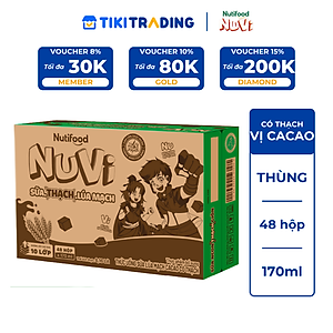 Thùng 48 hộp Sữa Lúa Mạch Cacao Có Thạch NuVi 170ml - Phát Triển Chiều Cao, Tăng Cường Trí Nhớ