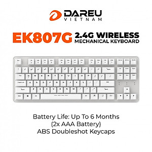 Bàn phím cơ không dây DAREU EK807G White  87-KEYS (Blue/ Brown/ Red D switch) - Chính Hãng