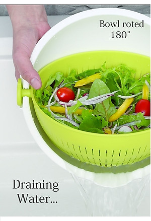 Bộ thau rổ nhựa xoay 2 lớp làm ráo nước - Hàng nội địa Nhật Bản 