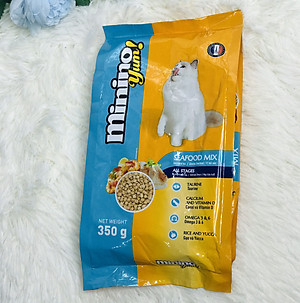 COMBO 5 Gói Thức Ăn Hạt Cho Mèo Vị Cá Hồi Và Hải Sản Minino Yum 350g