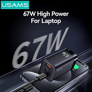 Củ Sạc Nhanh 67W 2C+A USAMS CC272 (GaN Charger, 3 Port, CC272 chân dẹp) Hàng Chính Hãng