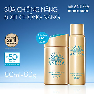 Bộ đôi Kem chống nắng dạng sữa dưỡng da kiềm dầu bảo vệ hoàn hảo + Kem chống nắng dạng xịt dưỡng da bảo vệ hoàn hảo (Anessa Gold Milk 60ml + Gold Spray 60g)