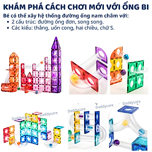 Bộ xếp hình nam châm lắp ráp đường ống Mideer Colorful Magnetic Tiles- Marble Run