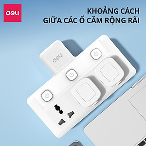 Ổ Cắm Chia Điện Deli, Ổ Cắm Điện Chữ T Công Suất 2500W Tích Hợp Cổng USB &TypeC Sạc Nhanh 20W