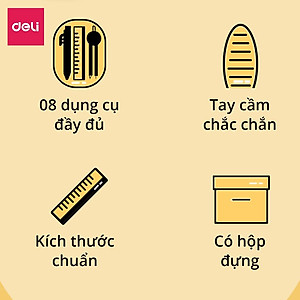 Set 8 Món Bộ Thước Kẻ Compa Eke Thước Đo Độ Tẩy Bút Chì Chuyên Dụng Cụ Học Tập Cho Học Sinh Deli - Đồ Dung Học Tập - 9591