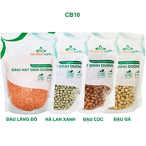 COMBO10- 1 Túi Đậu Gà trắng, 1 Túi Đậu Lăng đỏ, 1 Túi Đậu Hà lan xanh nguyên hạt và 1 Túi Đậu Cúc, mỗi túi 500g