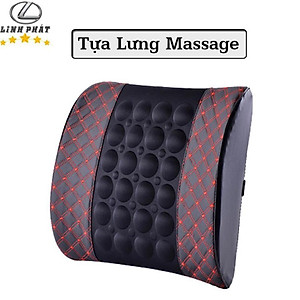 Đệm Tựa Lưng Massage bọc da trên xe oto- Màu Đen Chỉ Đỏ