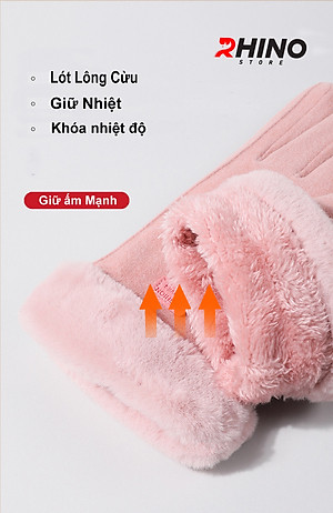Găng tay nữ da lộn lót lông giữ ấm, chống gió Rhino G902 cảm ứng điện thoại, đi xe máy freesize