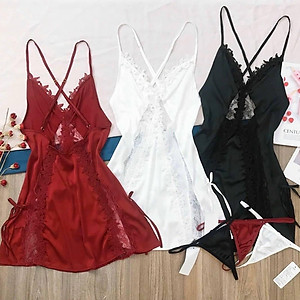 Q10 Váy ngủ nữ hai dây chéo lưng ren dọc trước sexy  - Đầm ngủ nữ hai dây gợi cảm - Đồ ngủ nữ sexy quyến rũ