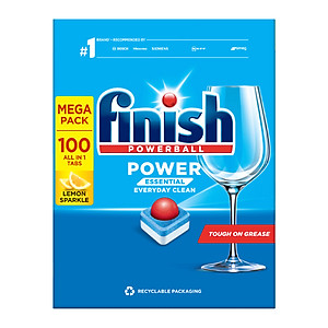 Viên Rửa Chén Bát Hương Chanh Finish Powerball Power Essential Lemon Sparkle - Túi 100 viên siêu tiết kiệm - 1 Túi