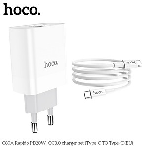 Bộ Củ Sạc Hoco C80A Kèm Cáp Sạc type C to type-c sạc nhanh PD20W QC3.0 cho điện thoại Ipad samsung -hàng chính hãng