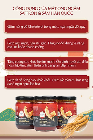 Sâm mật ong saffron Kingdom Herb chính hãng thượng hạng hộp 320g (tặng que lấy mật và bình thuỷ tinh)