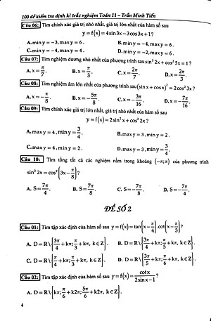 Sách 100 Đề Kiểm Tra Định Kì Trắc Nghiệm Toán Lớp 11