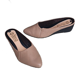 Giày sục nữ đế xuồng 5cm da bò Trường Hải màu hồng phấn  da mềm mại không bong tróc SN136