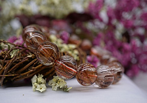 Vòng tay đá Thạch Anh Tóc Đỏ Nâu VIP cao cấp, Vòng tay đá Thạch Anh thiên nhiên Tóc Đỏ Nâu 8ly