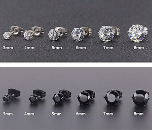 Bông Tai Nam Nữ 1 Hạt Đá  Chất Liệu Thép Titan Không Đen Không Dị Ứng TT 1689