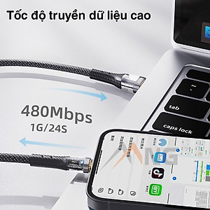 Dây sạc nhanh ip Rockspace Z21 chuẩn sạc nhanh dây dù dài 120cm siêu bền-Hàng chính hãng BH 12 tháng