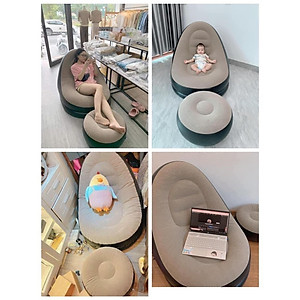 Ghế Hơi Tựa Lưng Bọc Nhung Mềm Mịn Êm Ái - Đệm Hơi Lót Chân Cao Cấp - Ghế Sofa Hơi