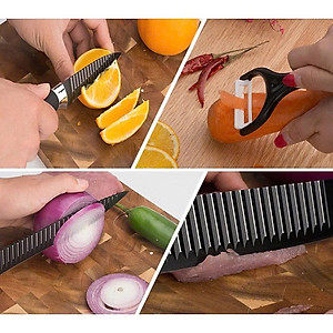 Bộ Dao Kéo Nhà Bếp 6 món , dao thép không gỉ gợn sóng chống dính siêu bén - Chính Hãng