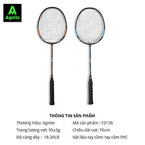 [TẶNG 3 CẦU] Vợt cầu lông cán liền cao cấp chính hãng Agnite -  Tặng hộp cầu nhựa và bao đựng - 2 chiếc - F2131