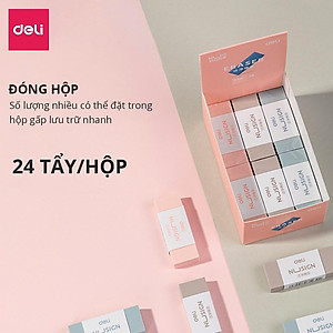 Gôm tẩy 2B Deli - Không bụi - Màu sắc vintage - Xanh dương/Hồng/Nâu