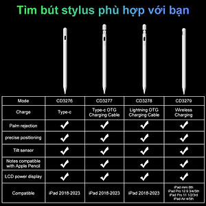 [HÀNG CHÍNH HÃNG GOOJODOQ] CD3276 - Bút cảm ứng Digital Power Display Anti-mistouch Stylus dành cho "phiên bản iPad 2018 trở lên  iPad 10/9/8/7/6 iPad Air 3/4/5 iPad Mini 5/6 iPad Pro 11/12,9 inch (Vui lòng cập nhật hệ thống lên phiên bản 12.2 trở lên)"