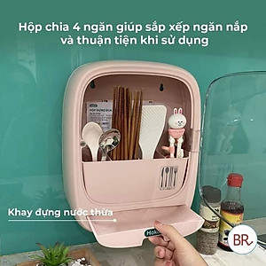 Hộp Đựng Đũa Thìa Dán Tường HOKORI, Bốn Ngăn Tiện Dụng Có Nắp Đậy, Dán Tường Siêu Chắc Chắn - Hàng Việt Nam