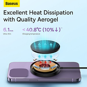 Đế Sạc Nhanh 15W Không Dây Baseus Simple Mini3 Magnetic Wireless Charger Cho 12 13 14 - Hàng Chính Hãng