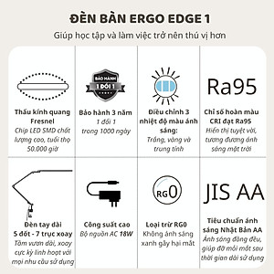 Đèn bàn học Led bảo vệ mắt Ergo Edge 1 DandiHome chống cận để làm việc, đọc sách cao cấp có thể kéo dài và gấp gọn - 3 chế độ sáng thông minh