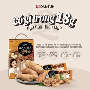 Bột Ngũ Cốc Damtuh Thiên Ma, hạt hạnh nhân, bột óc chó, bột gạo lứt - Bột Ngũ Cốc Hàn Quốc (Hộp 18g x 50 gói )
