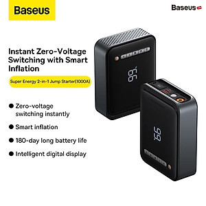 Bơm Lốp Đa Năng Kiêm Kích Bình Ô Tô Baseus Super Energy 2-in-1 Jump Starter Sạc Pin Cầm Tay 8000mAh - Hàng chính hãng