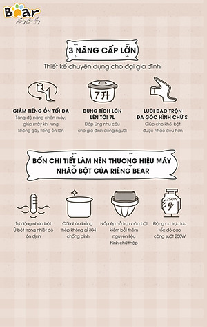 Máy Trộn Bột Ủ Bột Lên Men Tự Động BEAR HMJ-A70C1 Chống Dính Dung Tích 7 Lít Công Suất 250 W - Hàng Chính Hãng