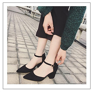 Giày cao gót nữ 7p YUKIBLOOM đế vuông da lộn bít đầu BG01