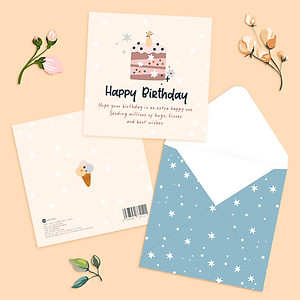 Set 4 thiệp chúc mừng sinh nhật SDstationery OCEAN 12x12 màu pastel nhẹ nhàng minh họa dễ thương cute cho người yêu biển