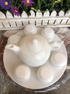 Bộ ấm trà đá cẩm thạch trắng