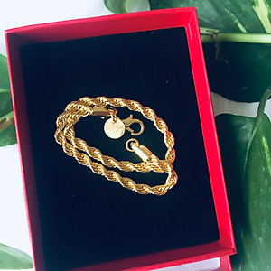 Bộ Trang sức mạ vàng 18K, Phong cách châu Âu, Kiểu xoắn, cỡ dây 3li, kèm hộp đựng lót nhung gấm