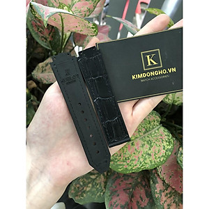 Dây Đồng Hồ HUBLOT Lót Da Vân Đen Thơm Mùi Vani Case 38 Size Dây 15 - 21 - 18