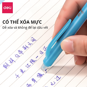 Bút Bi Gel Bấm Bút Mực Xóa Được Văn Phòng Deli Ngòi 0.5mm Học Sinh,  Mực Đều Nét Chữ Đẹp - Xanh/Đen - 1 chiếc