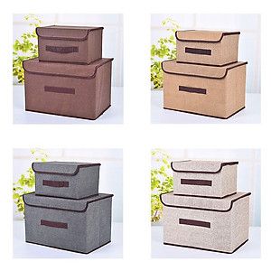 Bộ 2 hộp vải đựng đồ vải canvas siêu xinh có nắp đậy, tủ vải đựng đồ hộp cái quai xách, Hộp vải đựng đồ tiện lợi, thùng đựng quần áo đa năng gấp gọn,  hộp vải đựng vật dụng siêu bền - B2HV