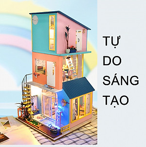 Mô hình nhà búp bê lắp ghép bằng gỗ Mẫu Biệt Thự 3 Tầng Sáng Tạo tặng kèm Cót Nhạc ,dụng cụ lắp ghép, keo silicon