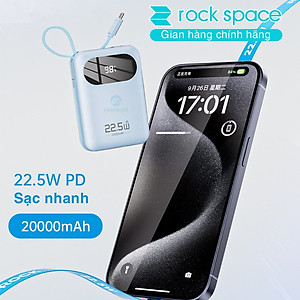 Pin sạc dự phòng Rockspace Y11 sạc nhanh 22.5w dung lượng 20000mAh có tích hợp kèm dây sạc - Hàng chính hãng bảo hành 12 tháng