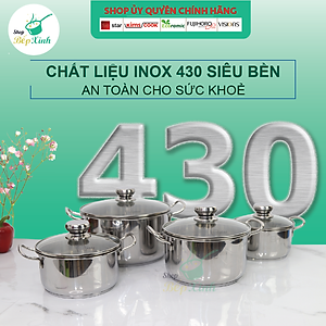 Bộ Nồi Inox 430 Bếp Từ 3 Đáy 3 Món Nắp Kính Fivestar Tặng 2 Muỗng Canh