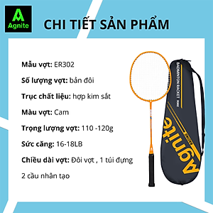 [RẺ NHẤT MALL] Bộ 2 vợt cầu lông giá rẻ chính hãng Agnite, bền, nhẹ, tặng kèm túi vợt và quả cầu lông - ER301/ER302